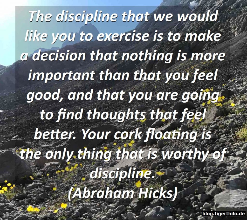 The discipline that we would like you to exercise is to make a decision that nothing is more important than that you feel good, and that you are going to find thoughts that feel better. Your cork floating is the only thing that is worthy of discipline. (Abraham Hicks)