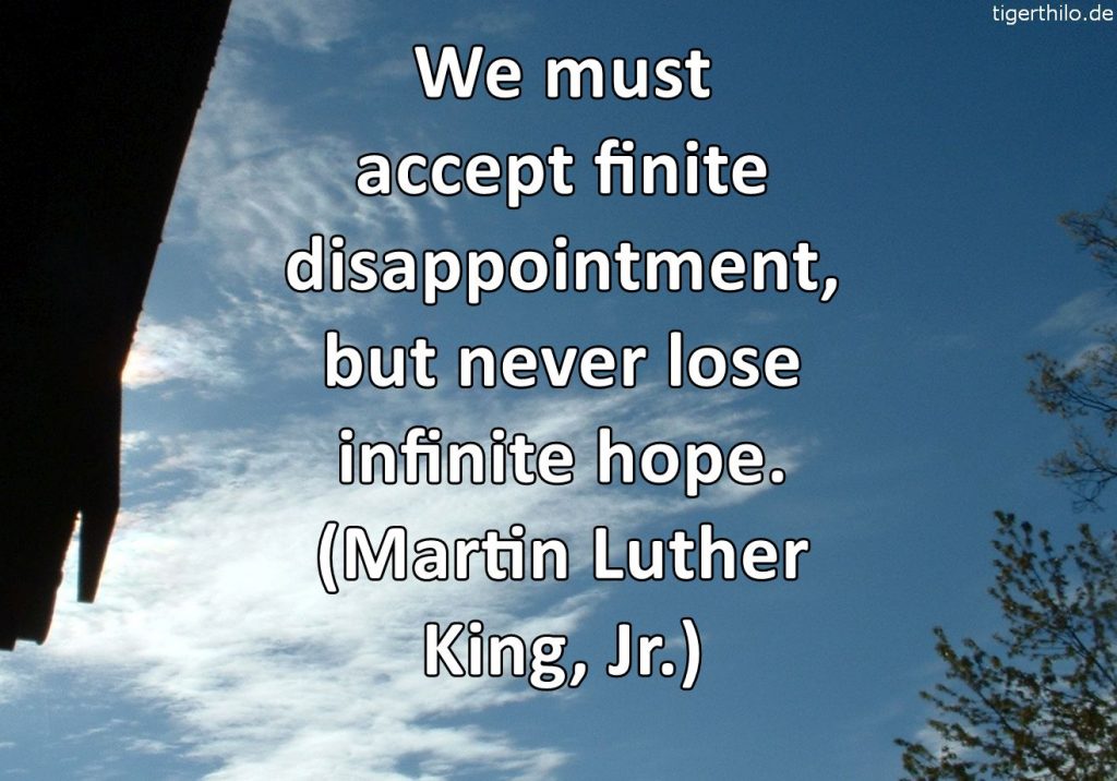 We must accept finite disappointment, but never lose infinite hope. (Martin Luther King, Jr.)