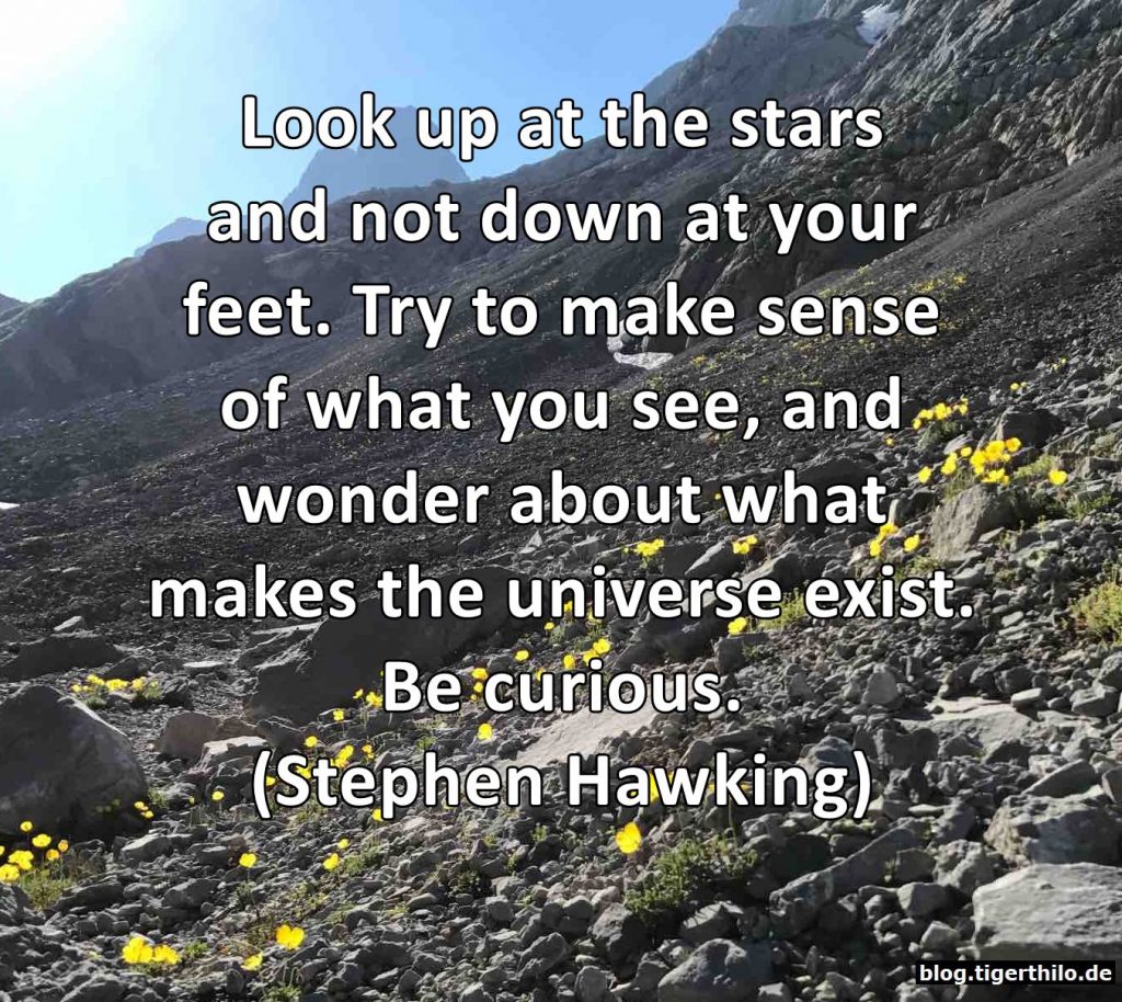 Look up at the stars and not down at your feet. Try to make sense of what you see, and wonder about what makes the universe exist. Be curious. (Stephen Hawking)